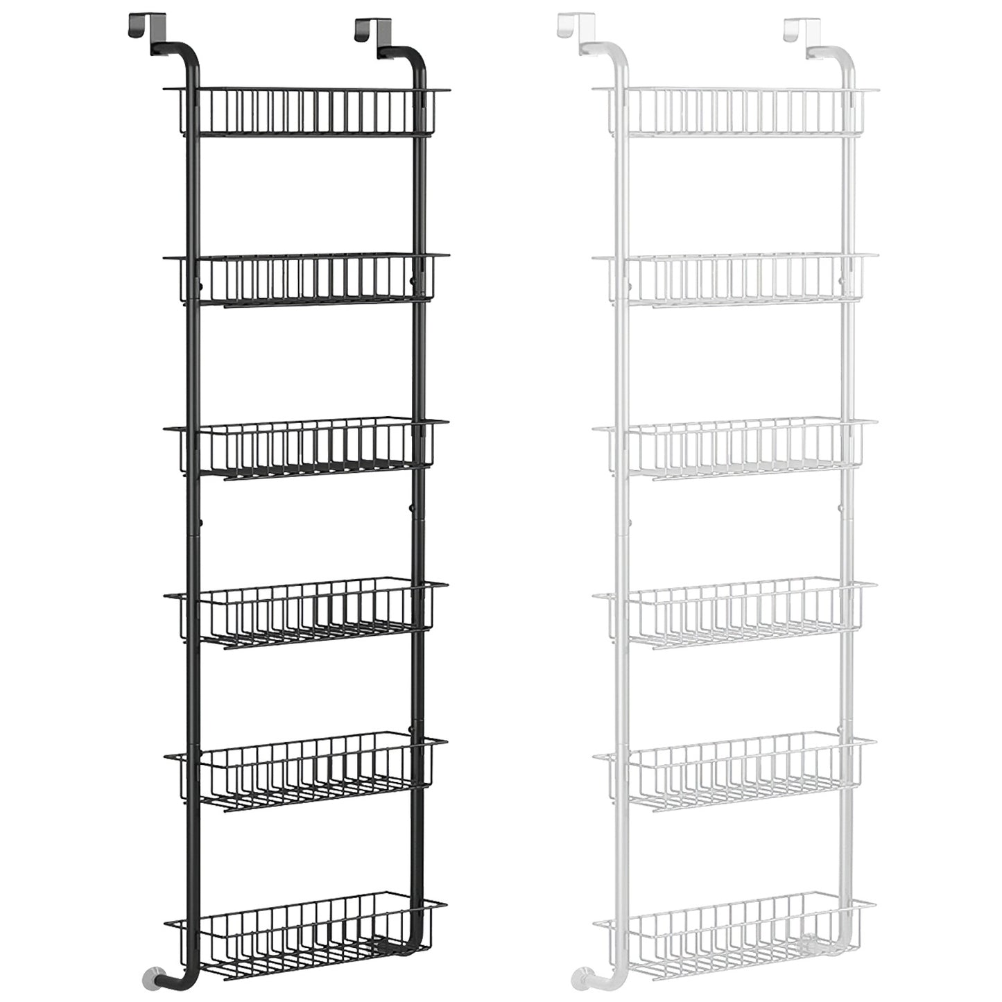 Over-the-Door Pantry Organizer, 6-Tier Hanging Basket Rack (63″, Carbon Steel) – Black/White