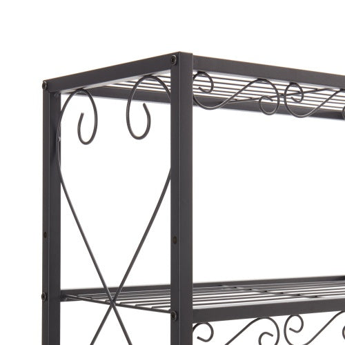 Queen Bed Frame with Bookcase Headboard & 2 Nightstands (Iron + Wood, Rustic Brown)