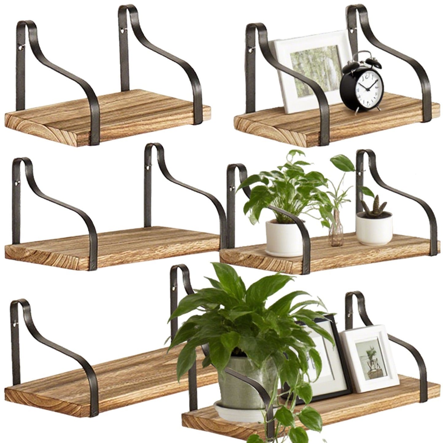 3-Piece Rustic Brown Floating Wall Shelves – Wooden Farmhouse Storage & Decor