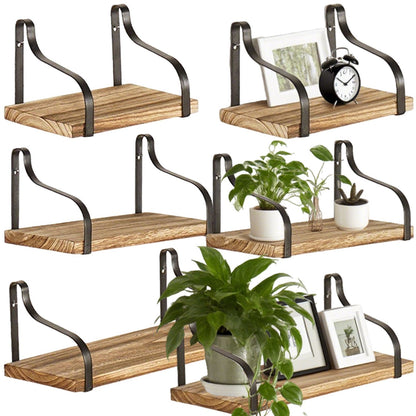 3-Piece Rustic Brown Floating Wall Shelves – Wooden Farmhouse Storage & Decor