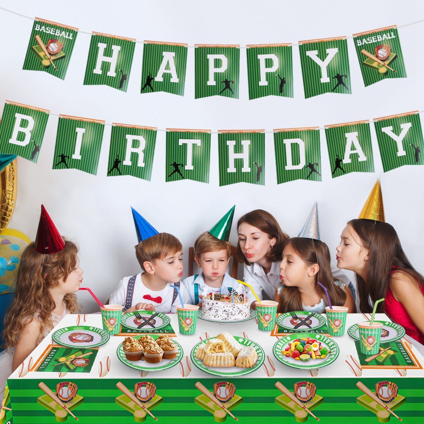 171-Piece Baseball Birthday Party Supply Kit – Disposable Plates, Cups, Cutlery, Napkins, Tablecloths (Up to 24 Guests)