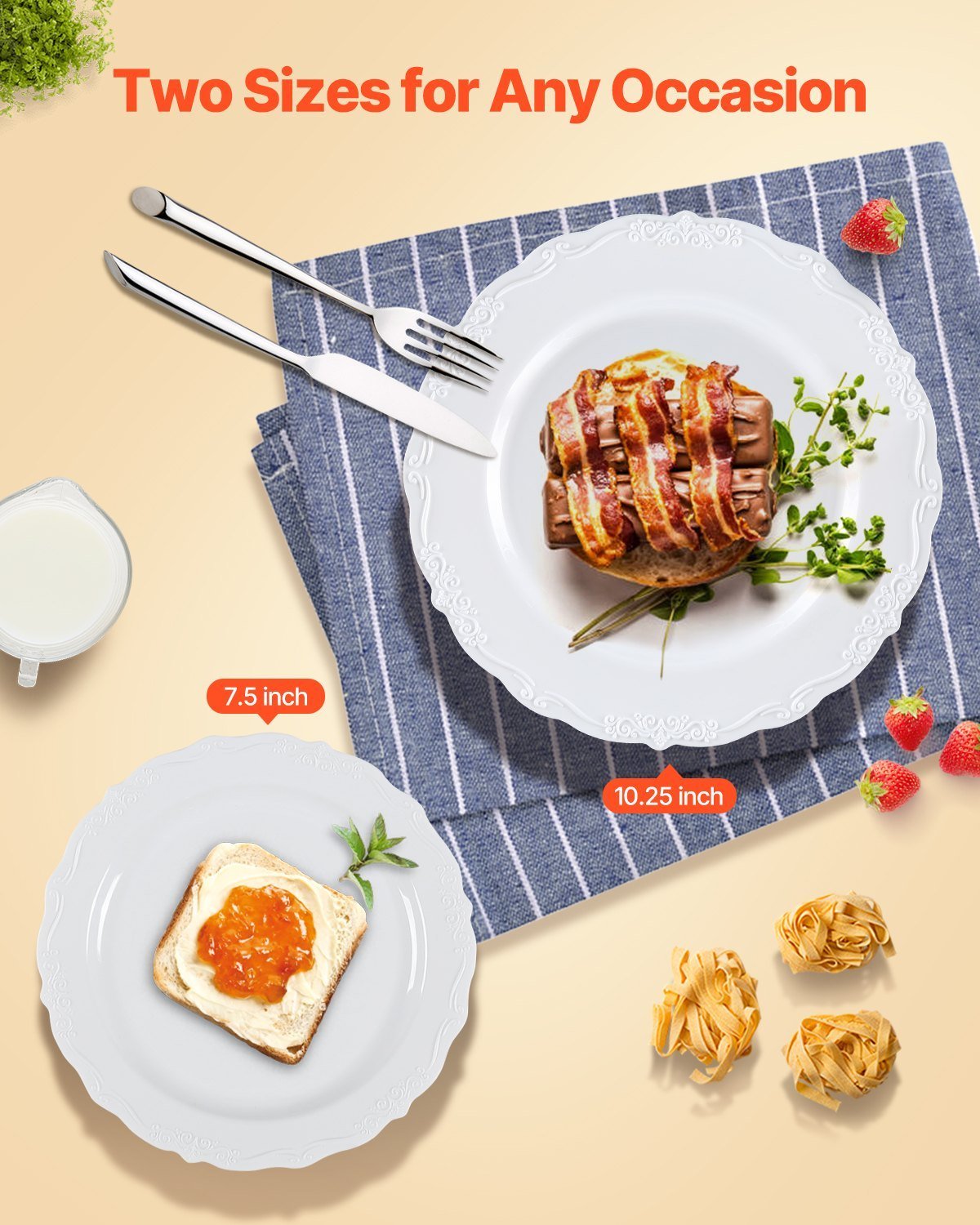 Heavy Duty White Plastic Disposable Plates – Dinner & Dessert Tableware - DonoHome