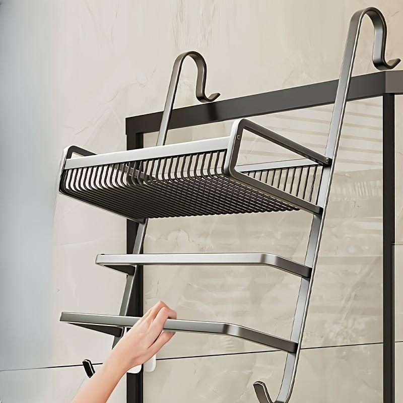 Punch-free Bathroom Towel Rack – Over-the-door Shower Glass Hook with Multi-tier Storage Shelf