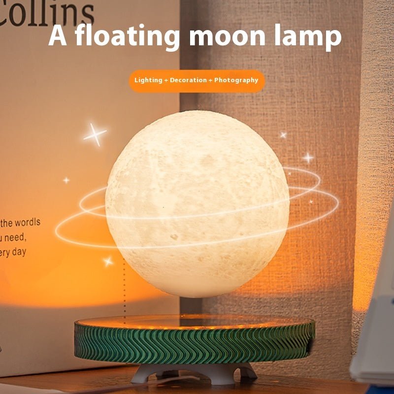 Magnetic Suspension Moon & Saturn Night Light – Creative Floating LED Ambient Lamp for Home Decor