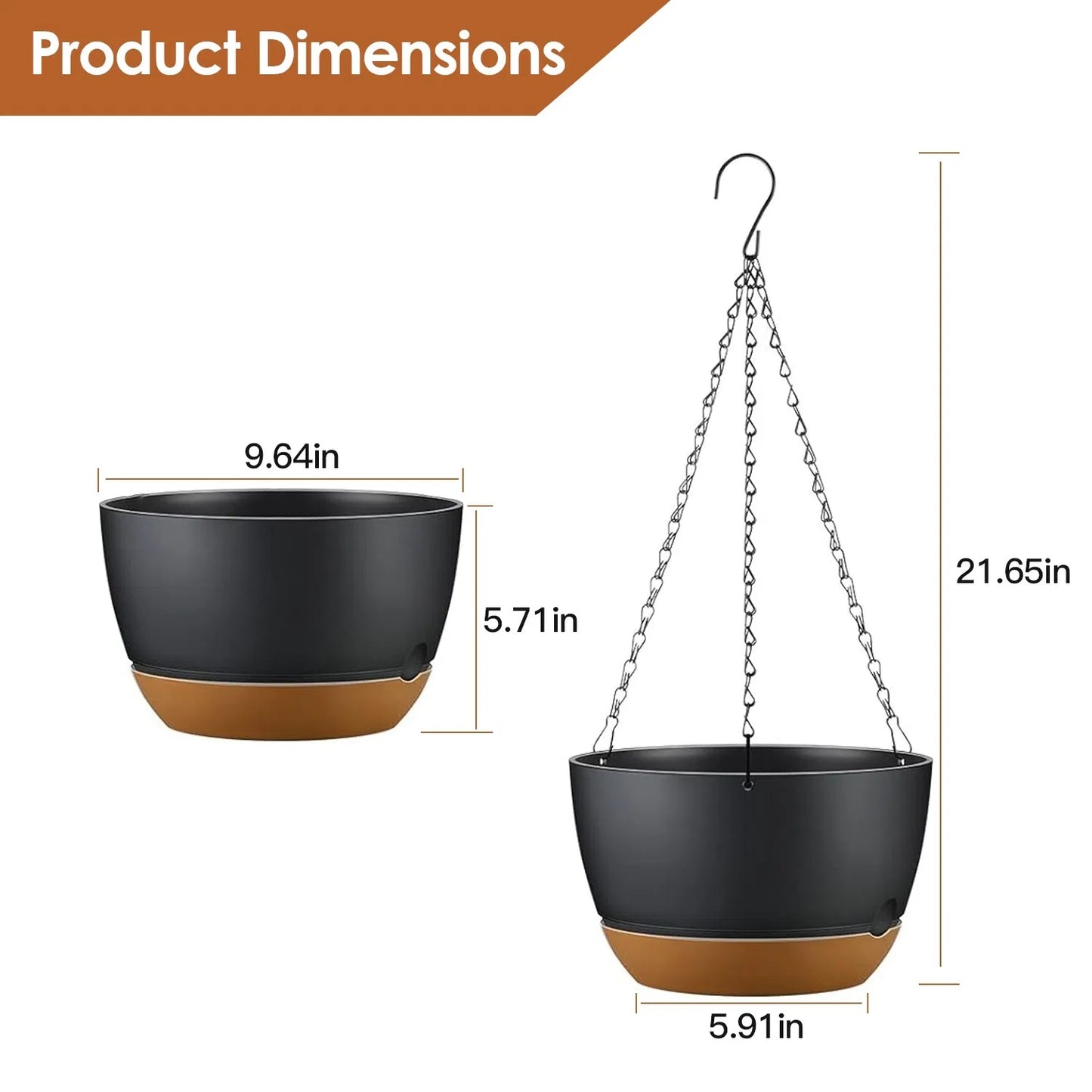 4Pcs Hanging Planter with Drainage & Self-Watering Tray – 9.6" Plastic Flower Pots for Indoor & Outdoor Plants