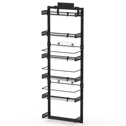 Over-the-Door Pantry Organizer, 6-Tier Carbon Steel Rack (50.2″H × 17.1″W × 5.5″D, 110 lb) – Black/White