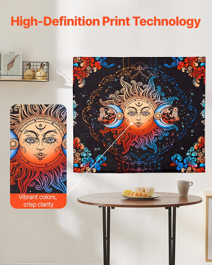 Sun and Moon Tapestry – Psychedelic Mystic Floral Vintage Wall Hanging Decor