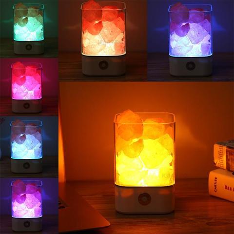 USB Crystal Himalayan Salt Lamp: 5 Color Changing Mood Light