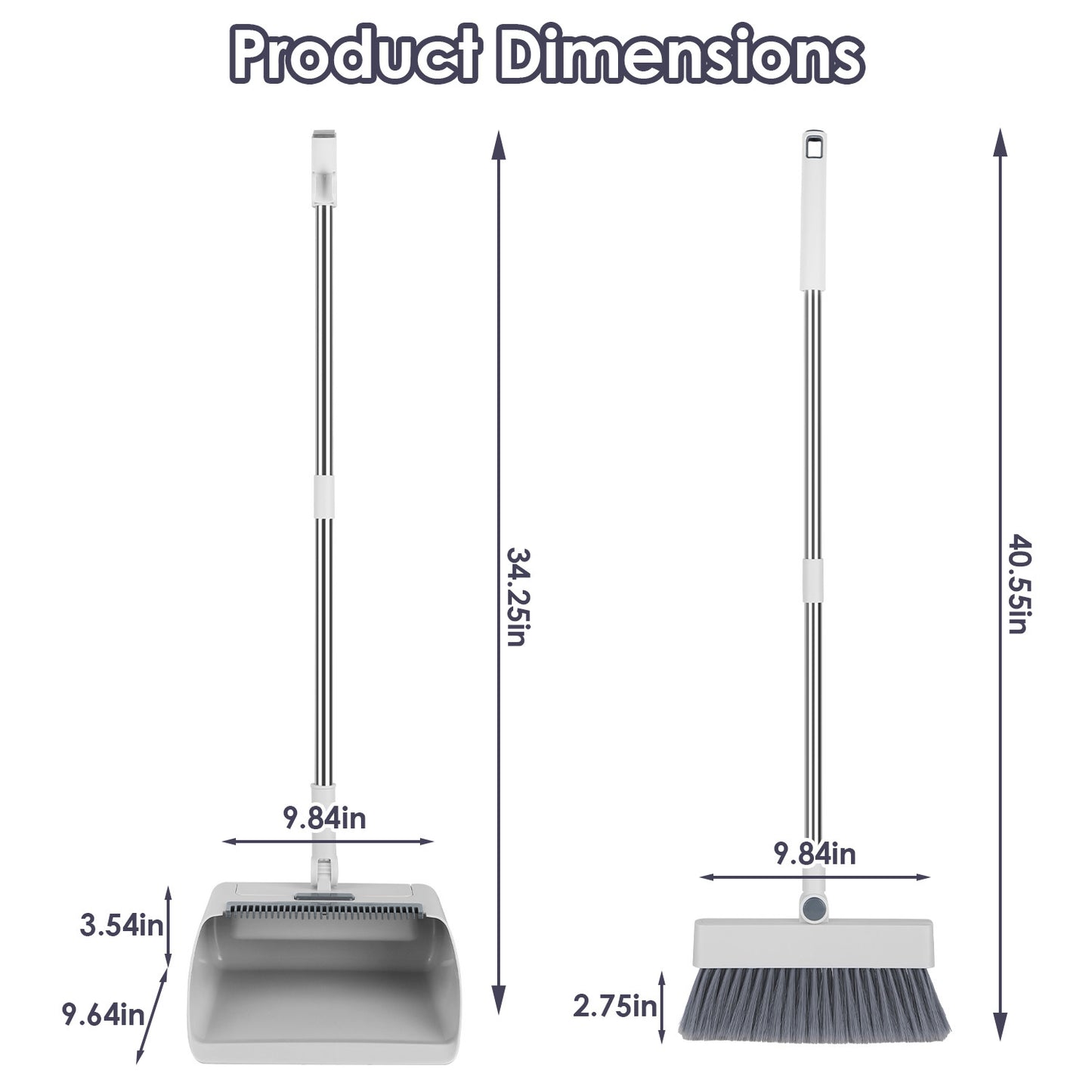 4-in-1 Broom and Dustpan Set with Squeegee – Upright Standing Cleaning Combo for Home, Kitchen & Office