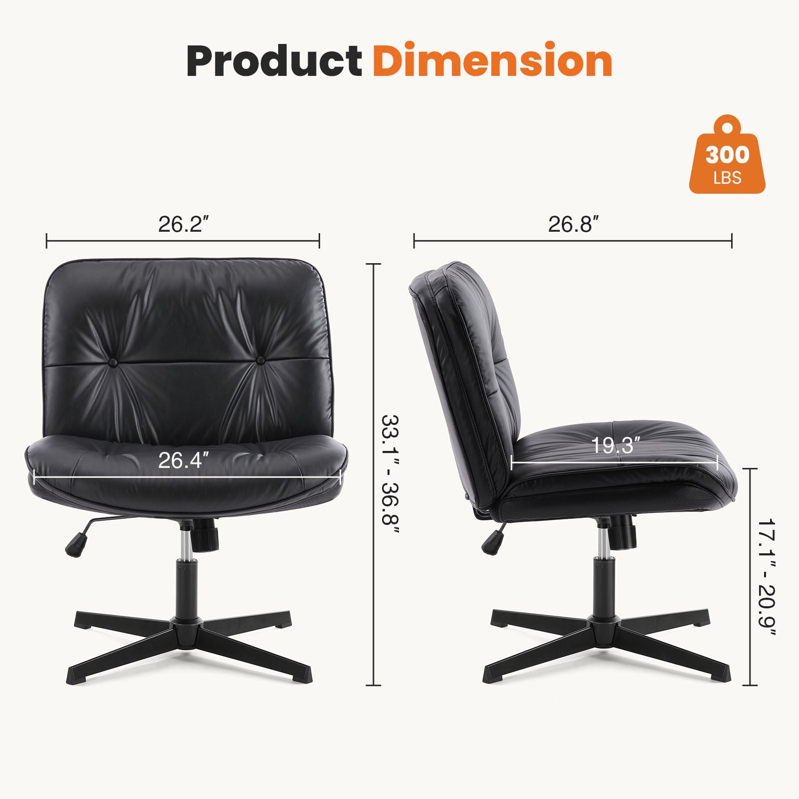 Criss Cross Legged Chair, Armless Office Desk Wide Seat No Wheels, Swivel Height Adjustable Comfy - DonoHome