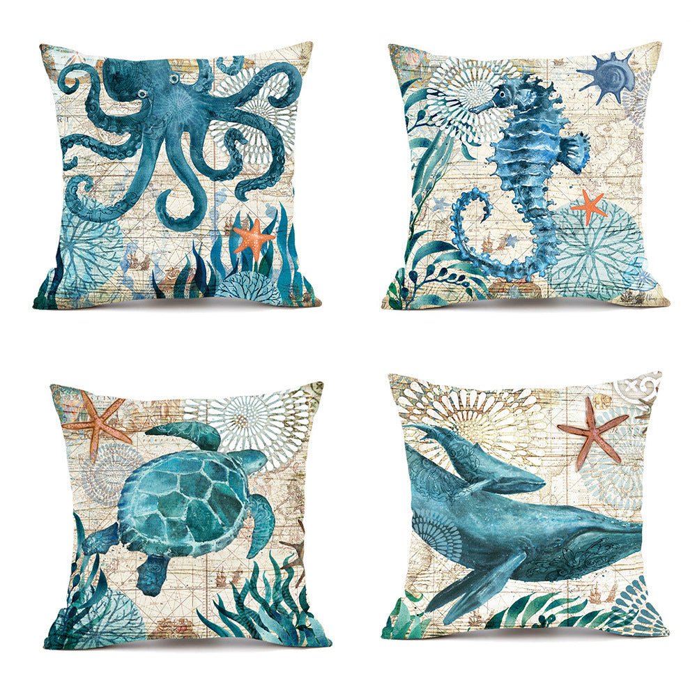 Sea Life Decorative Throw Pillows – Octopus, Turtle, Whale & Seahorse Design for Sofa & Home Decor