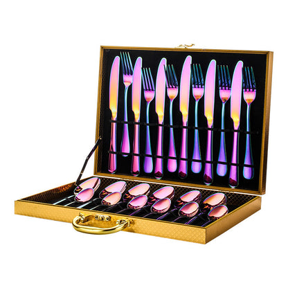 24-Piece Stainless Steel Flatware Set in Gift Case (Black/Matte Black/Colorful/Gold/Silver/Rose Gold)