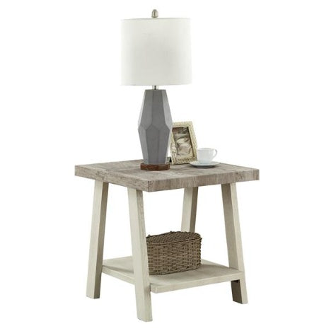 Contemporary Two-Tone Side Table with Lower Shelf (24″W × 22″D × 23″H, Athens Weathered Gray/Beige)