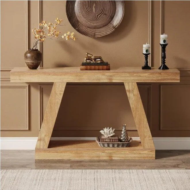 Rustic 55" Console Table: Industrial Wooden Sofa Table with Storage - Entryway, Hallway, Living Room - DonoHome