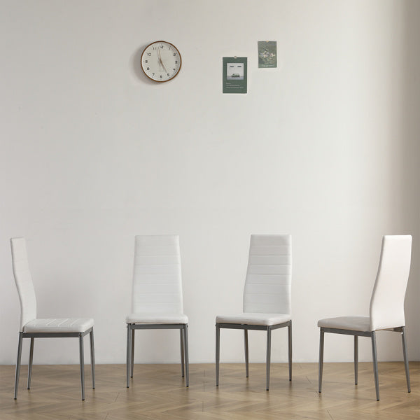 Set of 4 PU Leather Dining Chairs – Modern High-Back, Metal Legs (White)