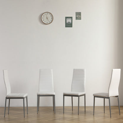 Set of 4 PU Leather Dining Chairs – Modern High-Back, Metal Legs (White)