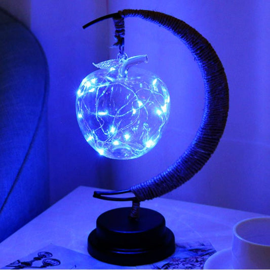 LED Crescent Moon Lamp with USB Power, Decorative Table Light with Glass Pendants