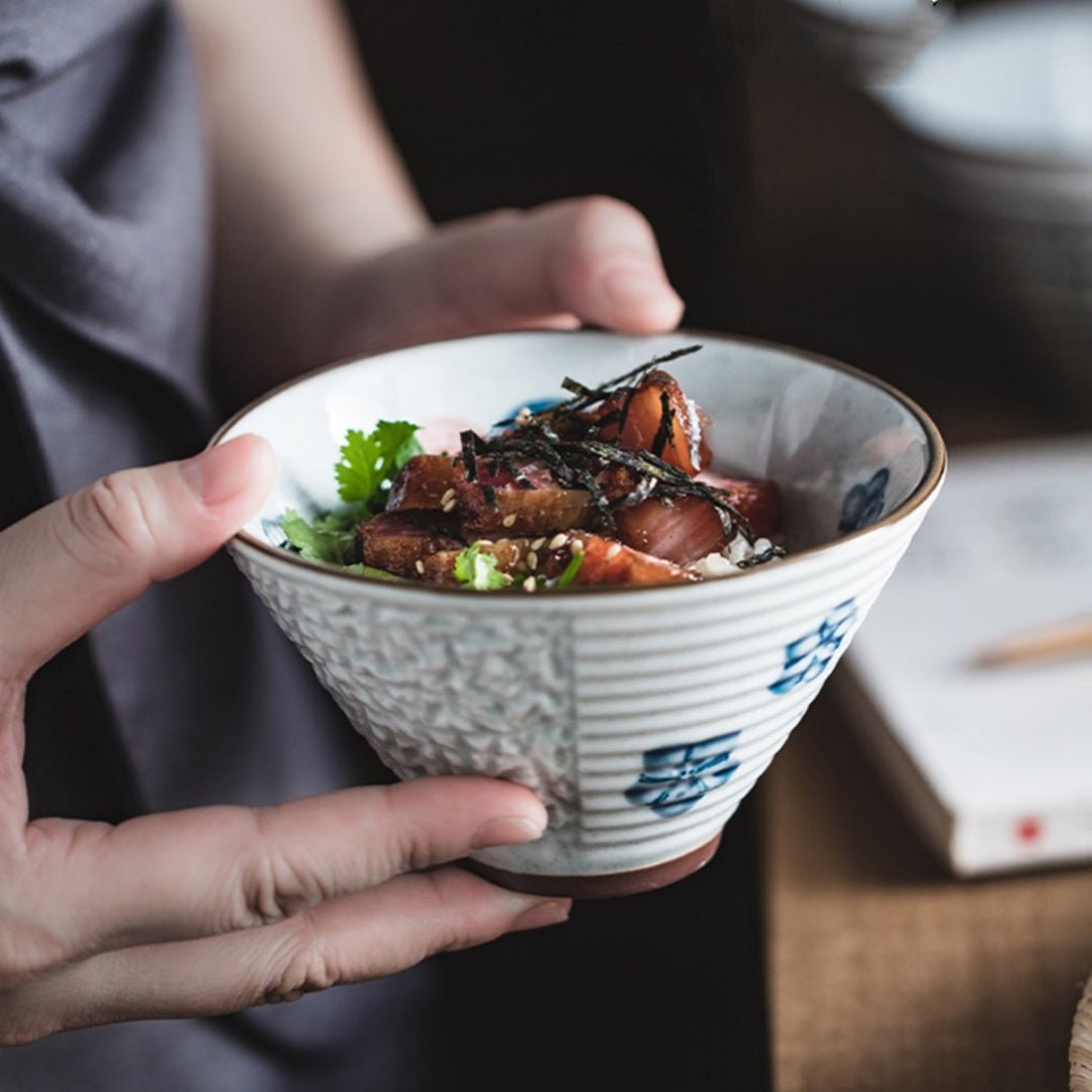 Retro Underglaze Porcelain Rice Bowl - Japanese-Inspired Ceramic Dining Bowl