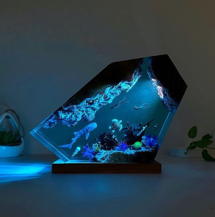Submarine Resin Diving Decorative Creative Medium Night Lamp with Ocean Theme Design