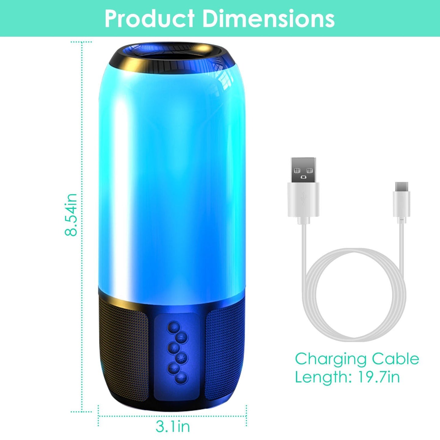 Wireless Portable Bluetooth Speaker with 6-Color LED Lights, TWS Stereo, Outdoor & Party Use