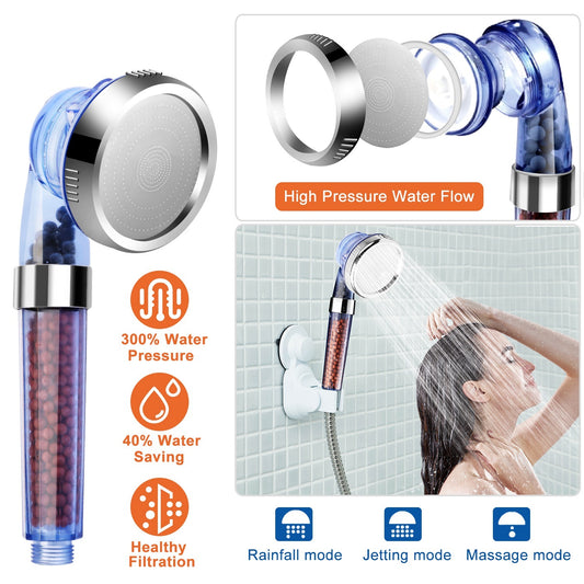 Ionic Filtration High Pressure Shower Head – 3 Modes, Water Saving Handheld Bath Sprayer