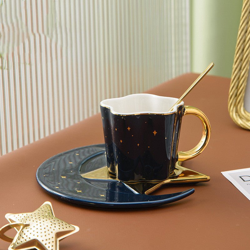 Creative Ceramic Cup with Star & Moon Saucer – Coffee & Tea Cup Gift Set