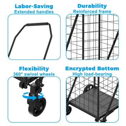 Foldable Shopping Cart with Wheels – Utility Grocery Trolley with Double Basket & 360° Swivel Wheels
