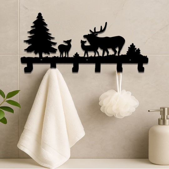 Farmhouse Rustic Animal Coat Hook Rack – Wall Mounted Tree Branch Design with Puppy, Bear & Deer Hooks