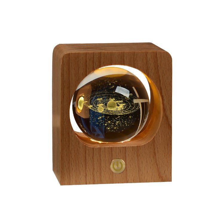 Wooden Base LED Night Light, 3D Laser-Engraved Galaxy Crystal Ball Lamp