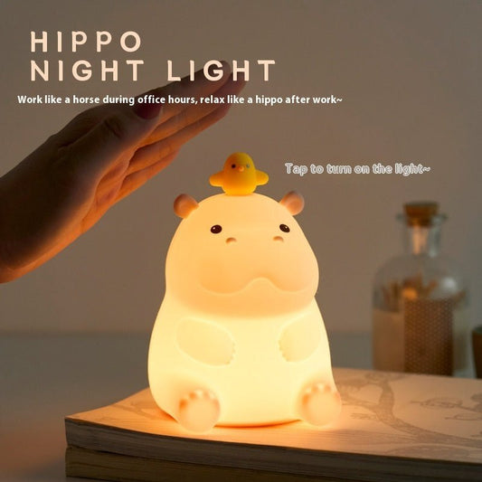 Creative Hippo Silicone Night Light, USB Rechargeable Color-Changing Bedside Lamp for Kids & Home Decoration