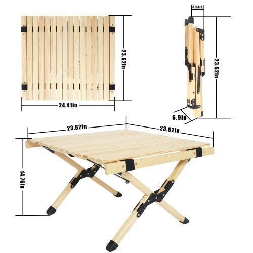 Portable Foldable Beech Wood Camping Table (Small, 24″ x 23.6″, X-Frame)