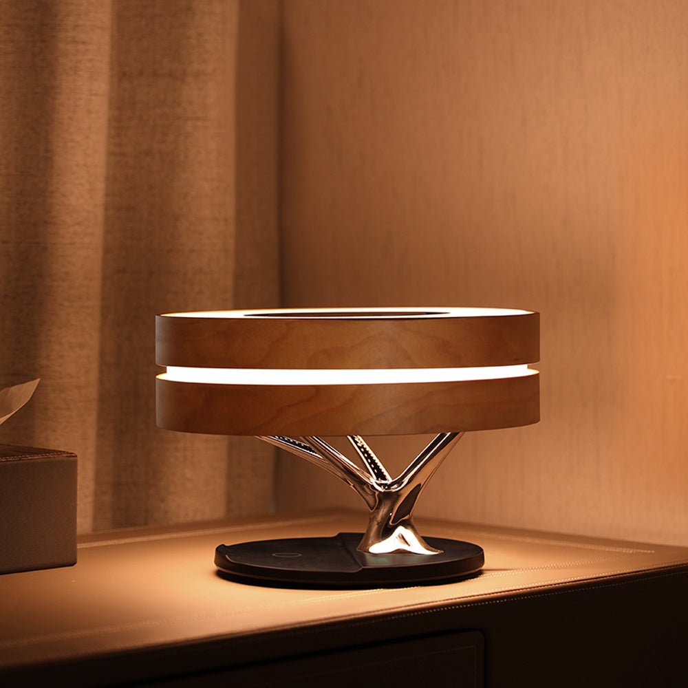 Smart LED Bedside Lamp with Bluetooth Speaker & Wireless Charger
