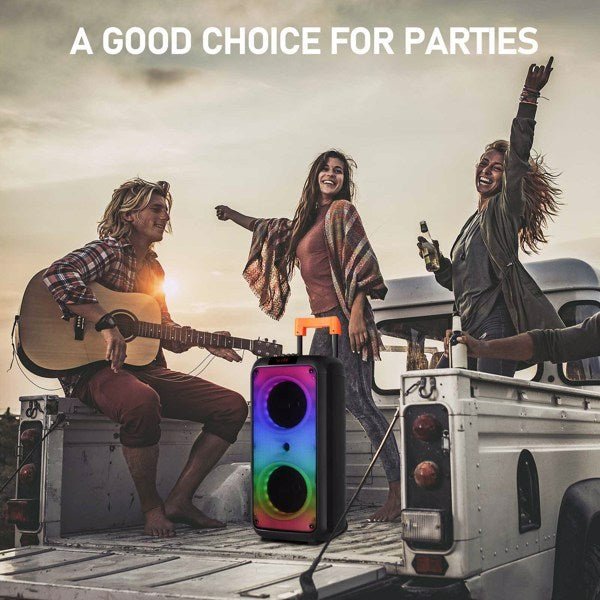 40W Portable Party Speaker with Bluetooth, LED Light Rhythm, Remote Control & Dual Microphones