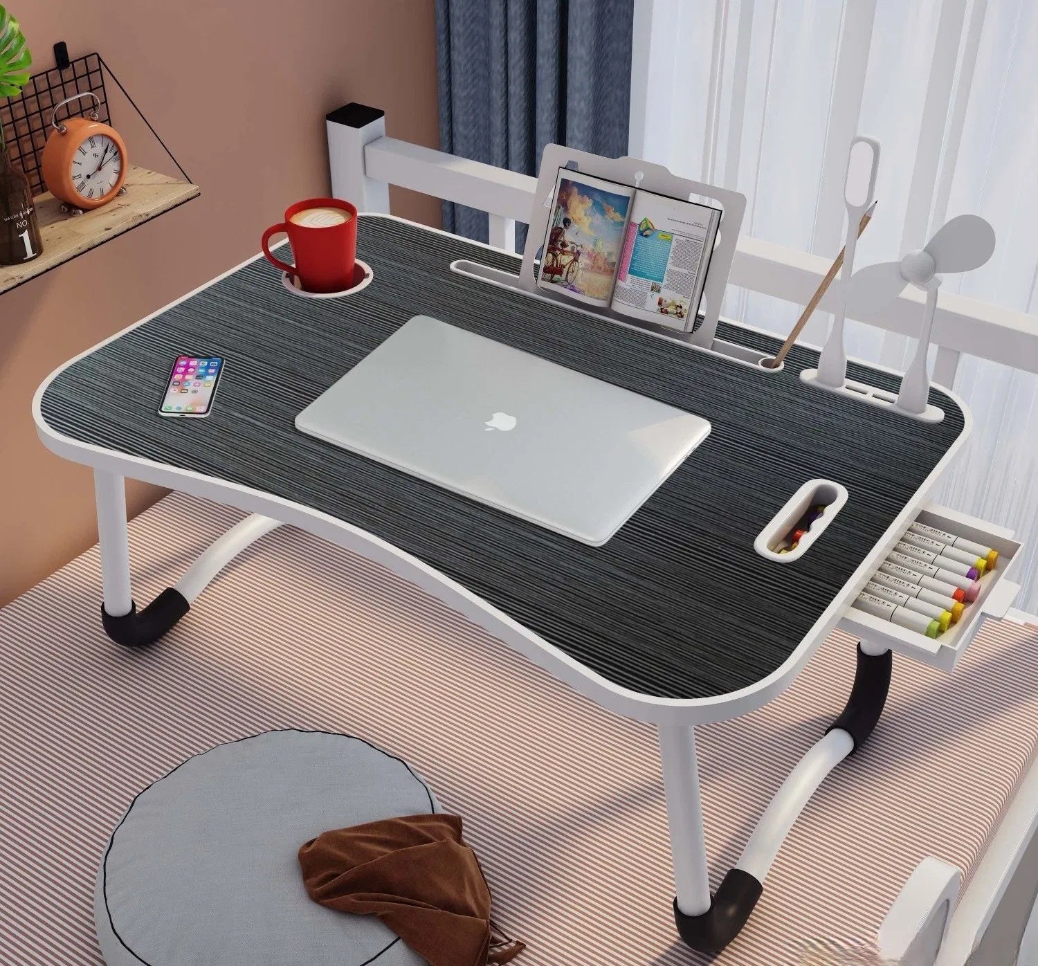 Folding Table with Cup Holder, Lightweight Bed Desk for Laptop - Perfect Space Saver! - DonoHome