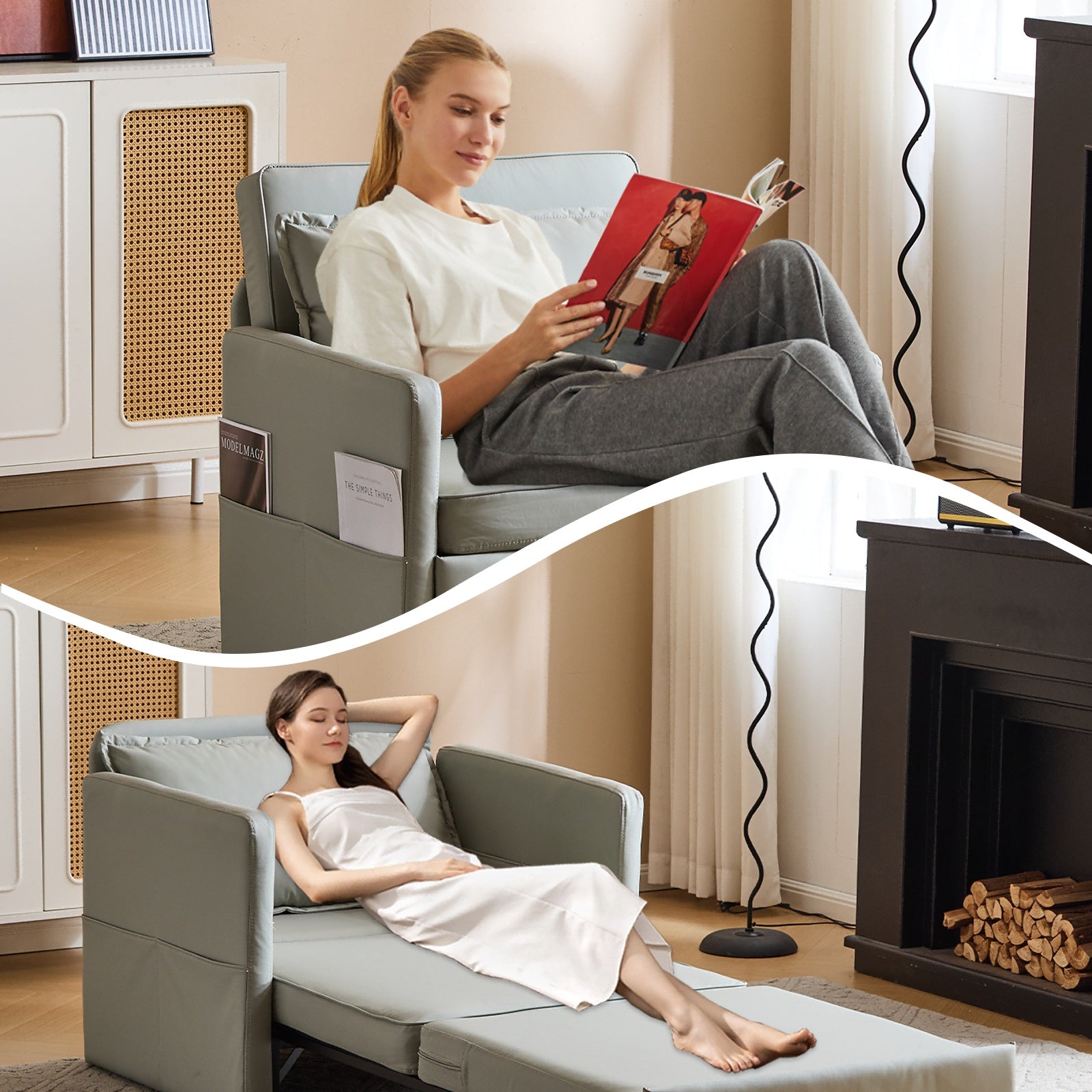 Convertible Sleeper Chair with Charging Ports & Folding Tray Table - DonoHome