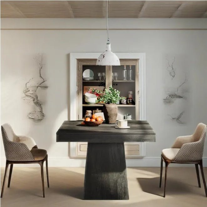 Modern Square Dining Table, Dark Wood Pedestal Base, for Kitchen & Dining