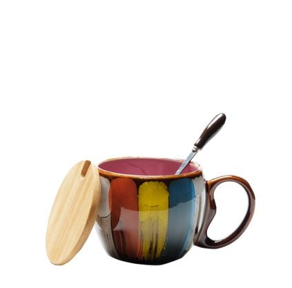 Creative Ceramic Mug with Lid & Spoon – Colorful Coffee, Milk & Breakfast Cup