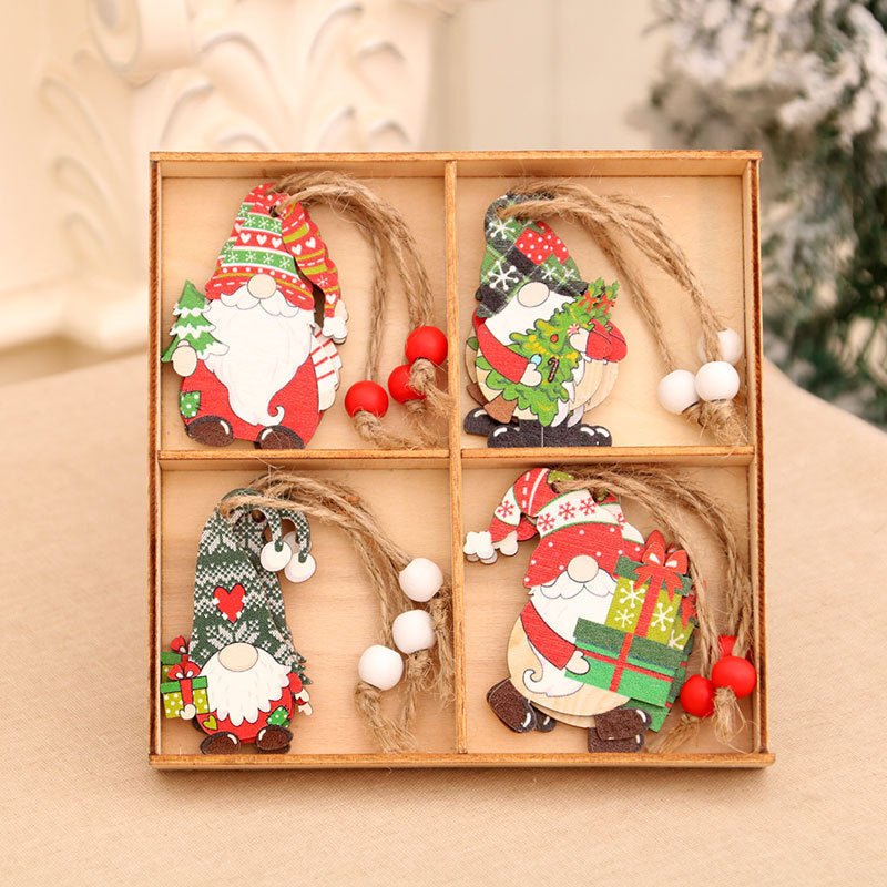 12 Pcs Wooden Christmas Ornament Set, Tree Pendants in a Gift Box