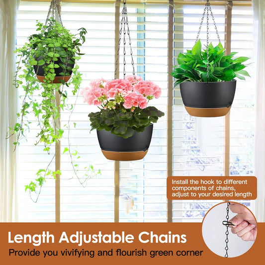 4Pcs Hanging Planter with Drainage & Self-Watering Tray – 9.6" Plastic Flower Pots for Indoor & Outdoor Plants