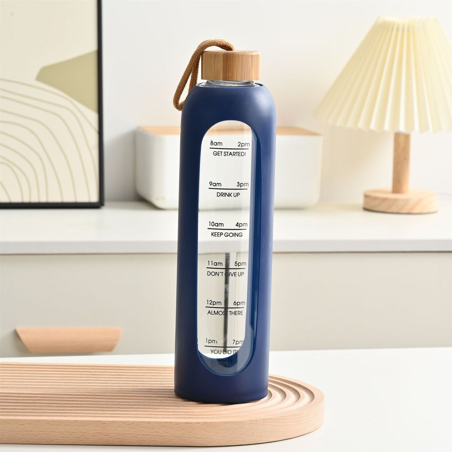 Large Capacity Portable Glass Water Bottle with Time Marker