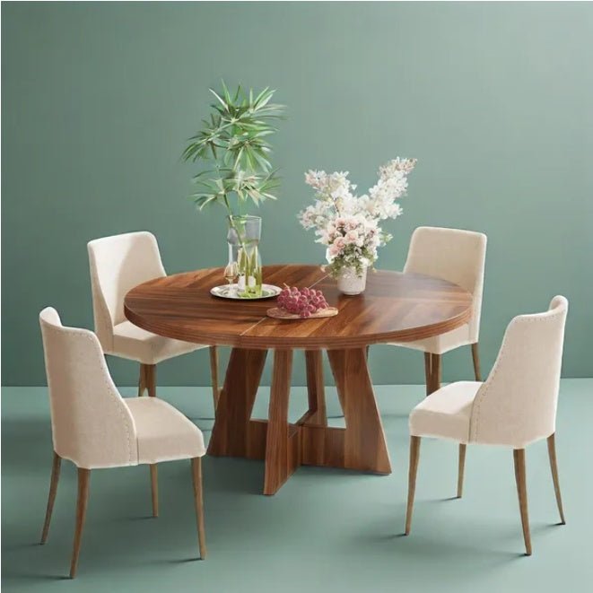Modern Round Wood Dining Table with Cross Base, Kitchen Furniture