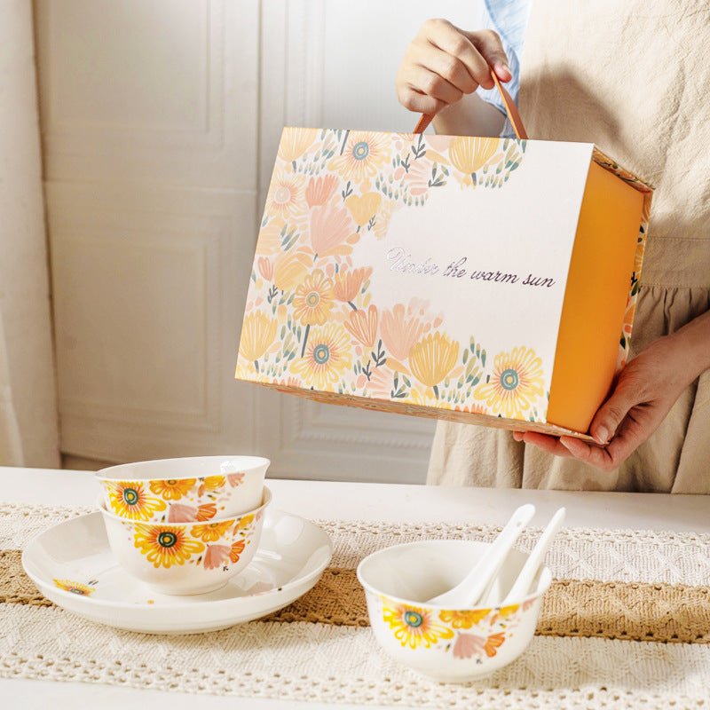 Floral Ceramic Dinnerware Gift Set – Bowls, Spoons & Plates in Decorative Box - DonoHome