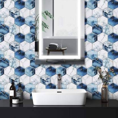Blue & White Marble Peel & Stick Wall Tile – Waterproof Self-Adhesive PVC Sticker for Kitchen & Bathroom