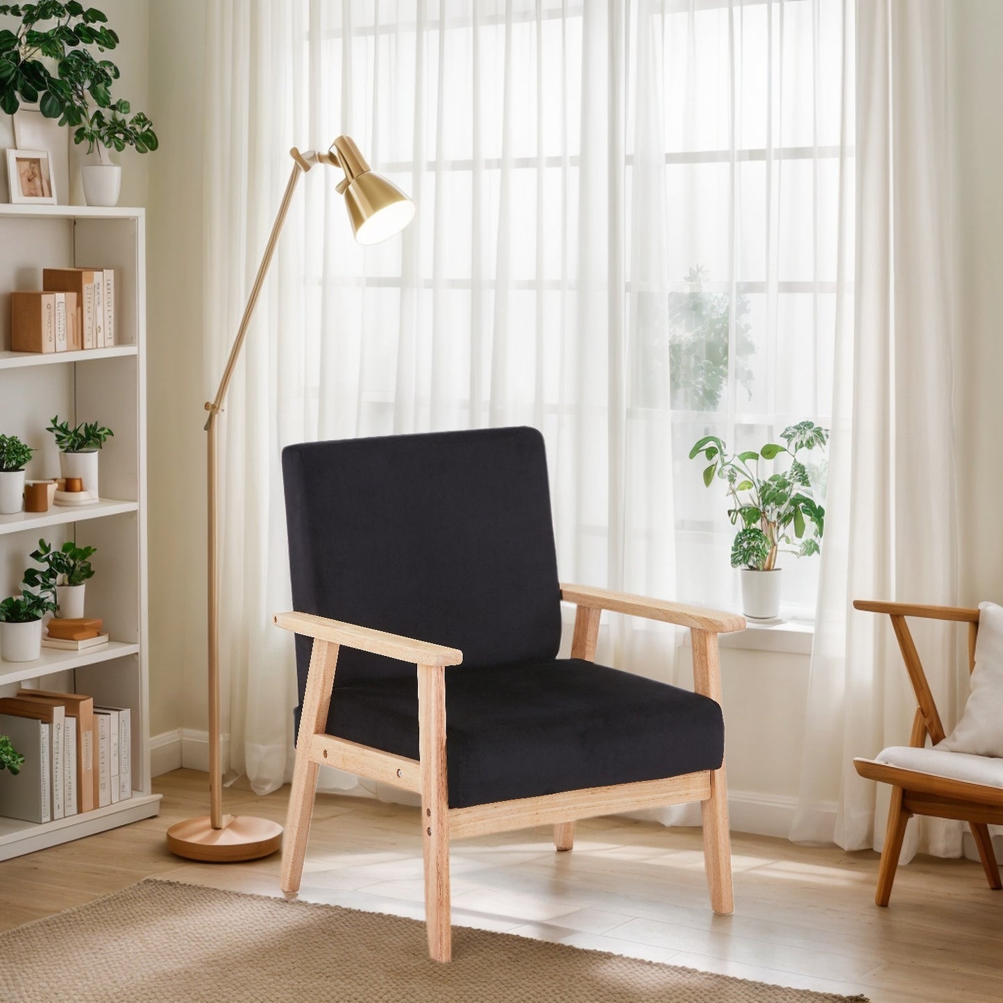 Velvet Accent Chair Relaxing Armchair With Solid Wood Frame For Living Room - DonoHome