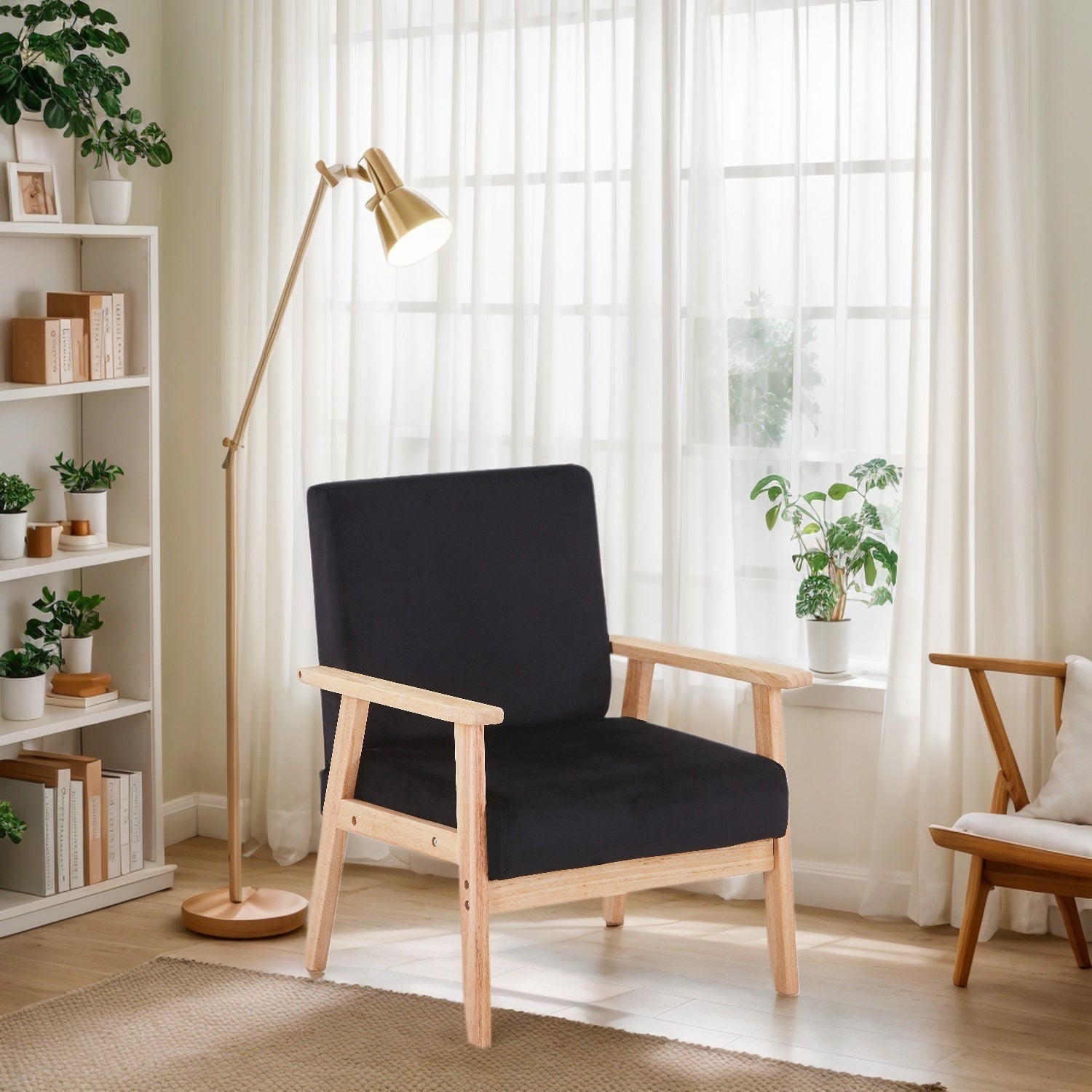 Velvet Accent Chair Relaxing Armchair With Solid Wood Frame For Living Room - DonoHome