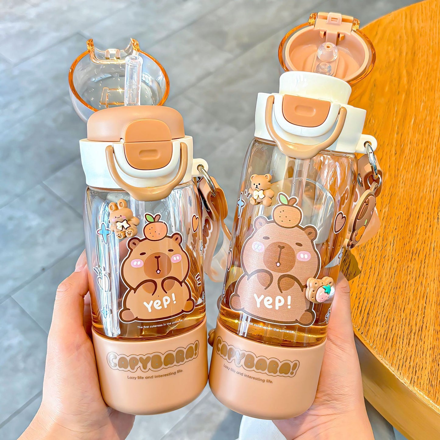 Cute Cartoon Capybara Kids Water Bottle with Straw (420ml/510ml)