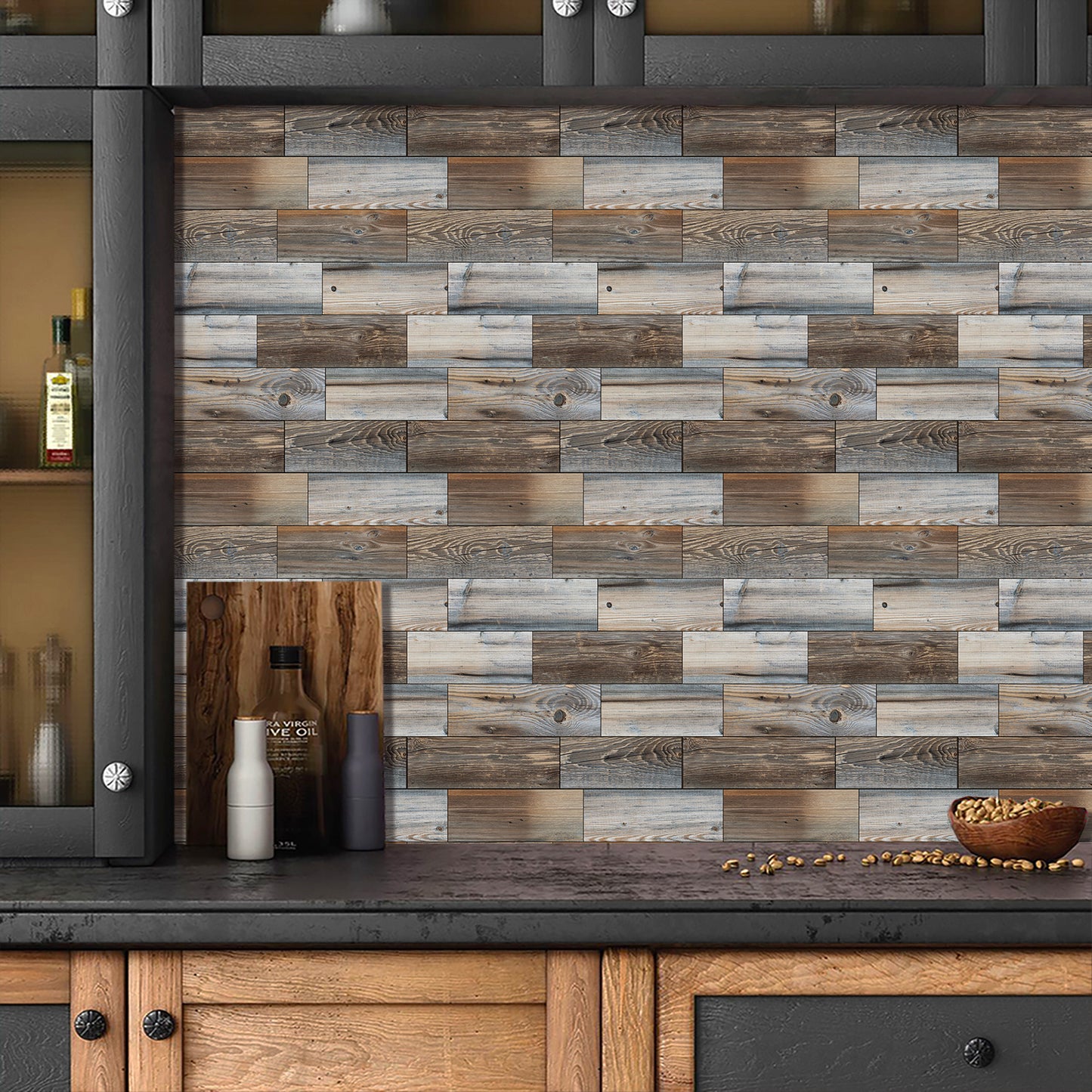 Wood Grain Mosaic Peel & Stick Wall Tiles – Waterproof Oil-Resistant PVC Stickers for Kitchen & Bathroom