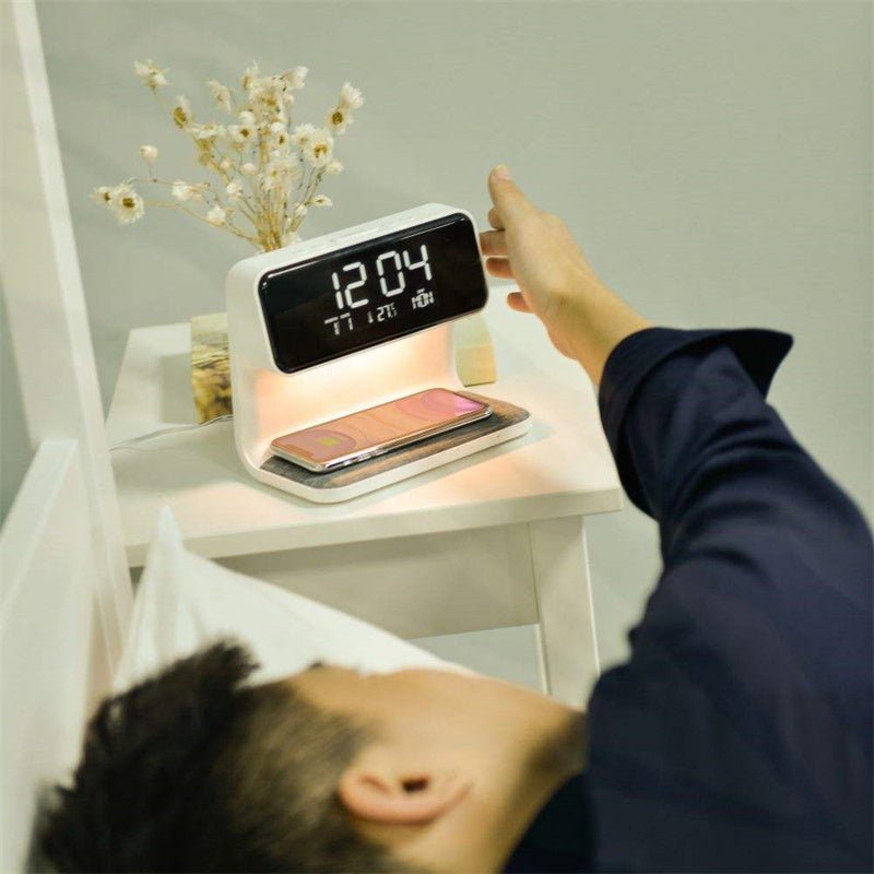3-in-1 LED Bedside Lamp with Wireless Charger & Alarm Clock