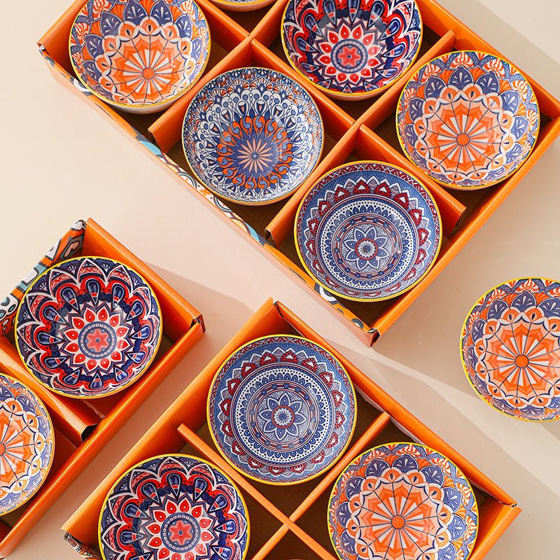 Colorful Ceramic Bowl and Plate Gift Set with Mandala Pattern - DonoHome