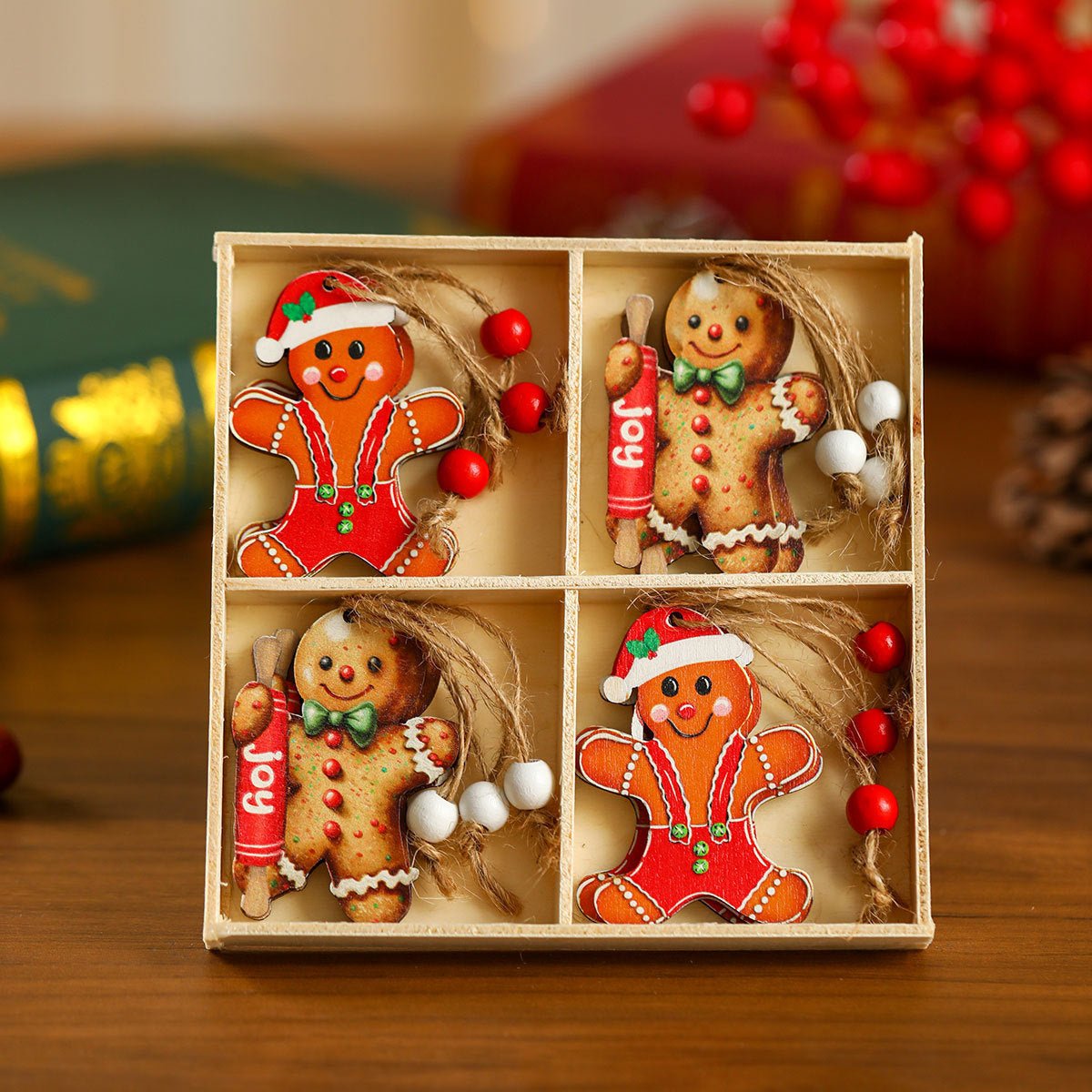 12 Pcs Wooden Christmas Ornament Set, Tree Pendants in a Gift Box